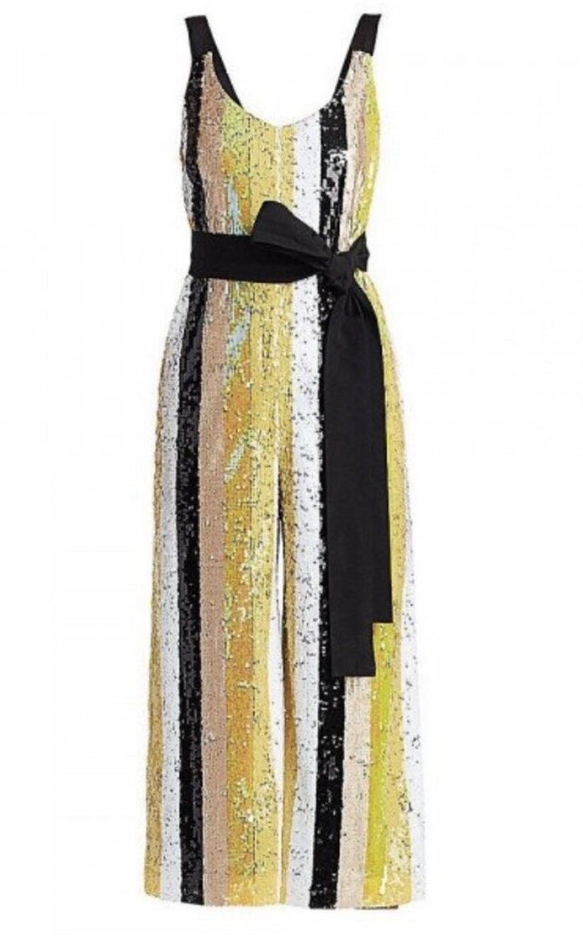 STAUD Puli Sequin Jumpsuit Small Buttercup Stripe Inventing Anna Neff TV $325